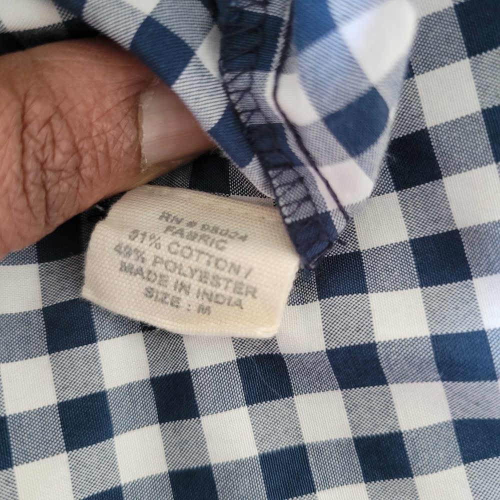 JENNIFER AND GRACE Blue Gingham Blouse Sz M Bell Sleeves Boho Cotton Blend - Picture 5 of 8